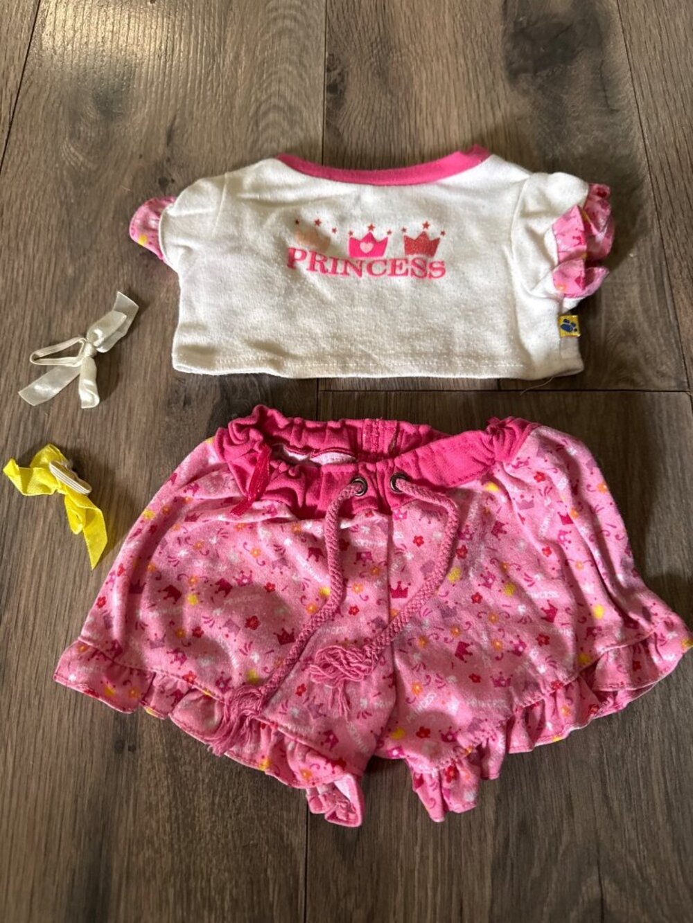 Build-A-Bear Pink & White Princess Outfit With Ruffled Shorts & Hair Bows - Pre-